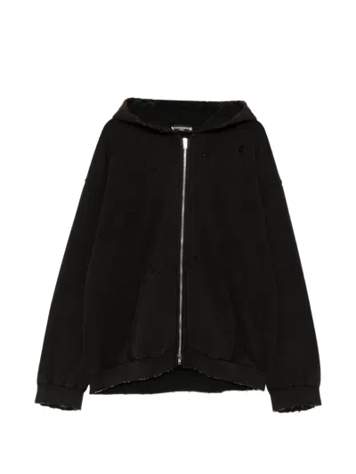 Mastermind Japan Distressed Zip-up Hoodie In Black