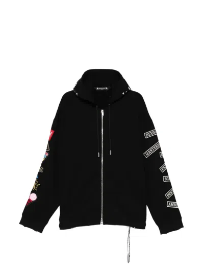 Mastermind Japan Embroidered Patch Zip-up Hoodie In Black