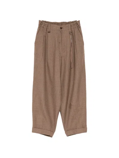 Mastermind Japan Glen-check Pleated Trousers In Brown