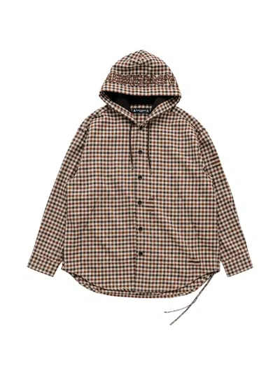 Mastermind Japan Hooded Check Jacket In Brown