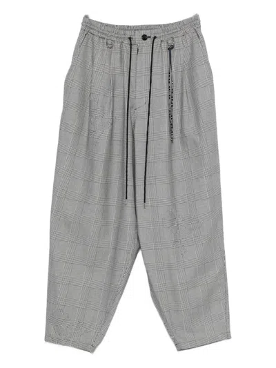 Mastermind Japan Houndstooth-panel Flannel Pants In Gray