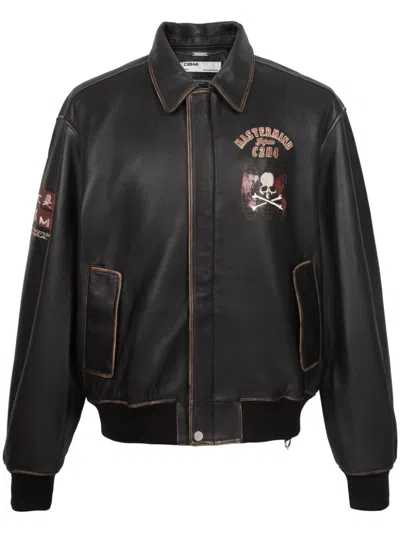 Mastermind Japan Brown C2h4® Edition Embroidered-logo Leather Jacket In Faded Black