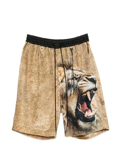 Mastermind Japan Lion-print Drawstring Shorts In Brown