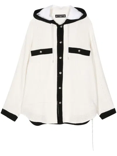 Mastermind Japan Logo-embroidered Tweed Jacket In White X Black