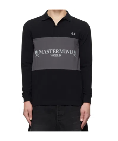 Mastermind Japan Black Fred Perry Edition Logo Panel Polo In 102 Black