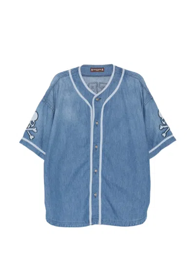 Mastermind Japan Logo-patched Panelled Shirt In Blue