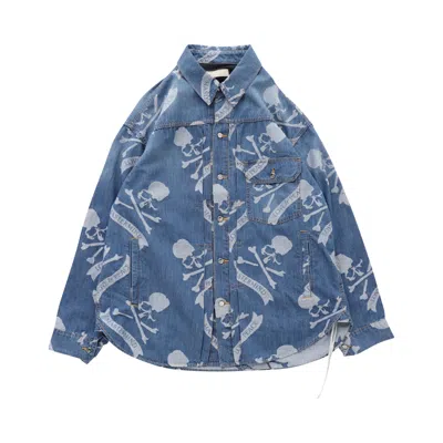 Pre-owned Mastermind Japan Mastermind World Aloha Denim Long-sleeve Shirt 'indigo' | Blue | Men's Size S