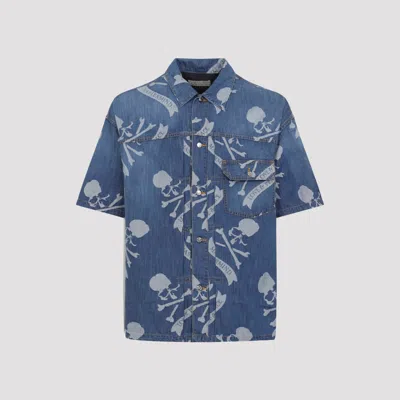 Mastermind Japan Mastermind World Aloha Short Sleeve Denim Shirt In Blue