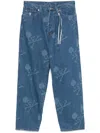 Mastermind Japan Monogram-pattern Straight-leg Jeans In Blue