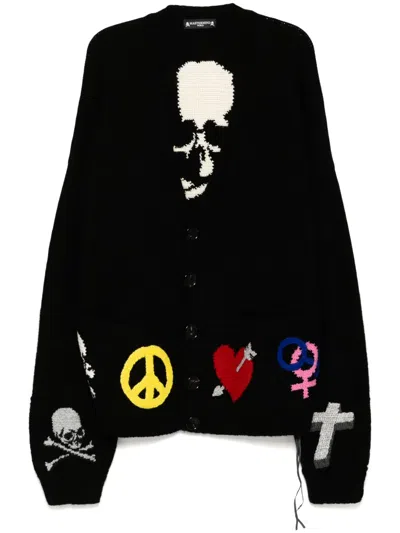 Mastermind Japan Motif Print Cardigan In Schwarz