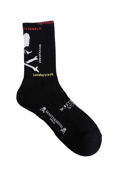 Mastermind Japan Mv Stitch Ribbed Knit Socks In Brown