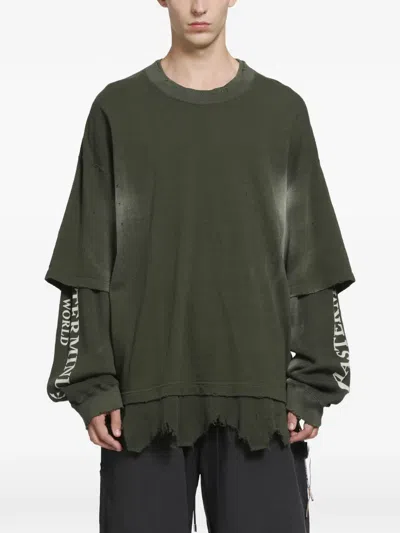 Mastermind Japan Og Vintage Layered Ls Distressed Long-sleeve T-shirt In Green