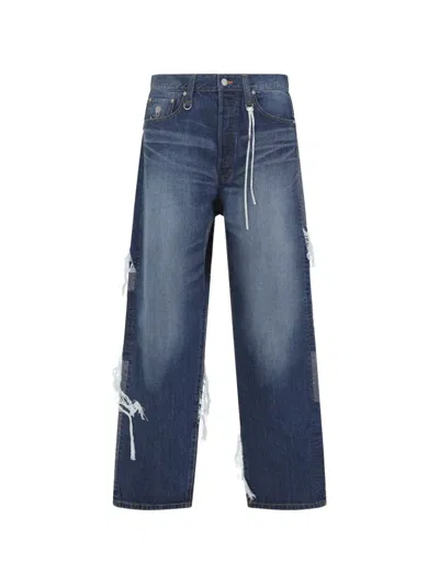 Mastermind Japan Mastermind World Patchwork Jacquard Straight Denim Pants In Blue