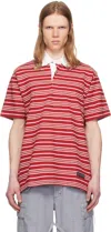 Mastermind Japan Red Base Stripe Ss Rugby Polo In Red Base