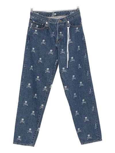 Mastermind Japan Skull-embroidered Jeans In Blue