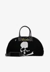 Mastermind Japan Skull Embroidered Velvet Duffle Bag In Black