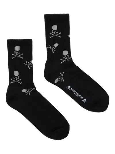 Mastermind Japan Skull-jacquard Socks In Black