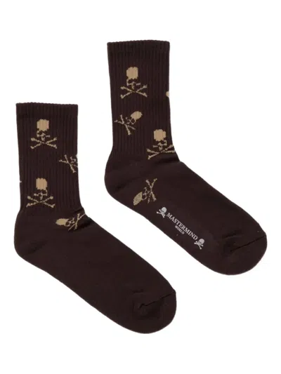 Mastermind Japan Skull-jacquard Socks In Black