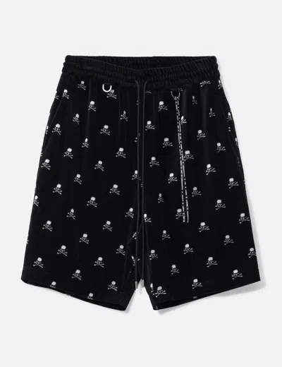 Mastermind Japan Skull Monogram Velour Shorts In Black