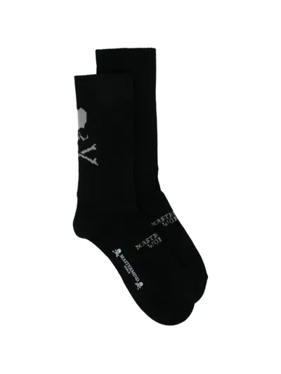 Mastermind Japan Skull-intarsia Logo Socks In Black