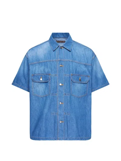 Mastermind Japan Skull-patch Short-sleeve Shirt In Blue
