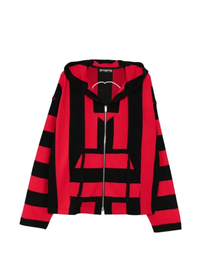 Mastermind Japan Striped Drawstring Hoodie In Red