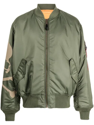 Mastermind Japan Alpha Industries Ma-1 Reversible Logo-print Quilted Shell Bomber Jacket In Green