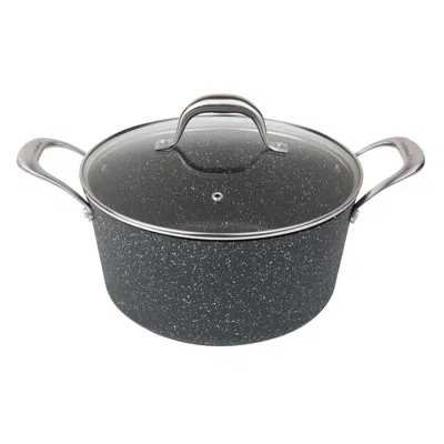 Masterpan 5 Qt. Stock Pot With Glass Lid Non-stick Cast Aluminum Granite Look Finish, 9.5" In Black