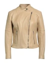 Masterpelle Woman Jacket Sand Size 10 Soft Leather In Beige
