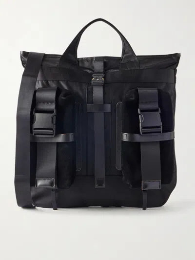 Master-piece Helmet Suede And Leather-trimmed Shell Messenger Bag In Black