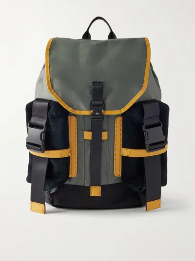 Master-piece Leather And Suede-trimmed Cordura® Backpack In Green