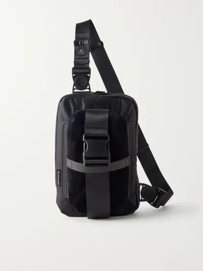Master-piece Sling Suede And Leather-trimmed Nylon-twill Messenger Bag In Black
