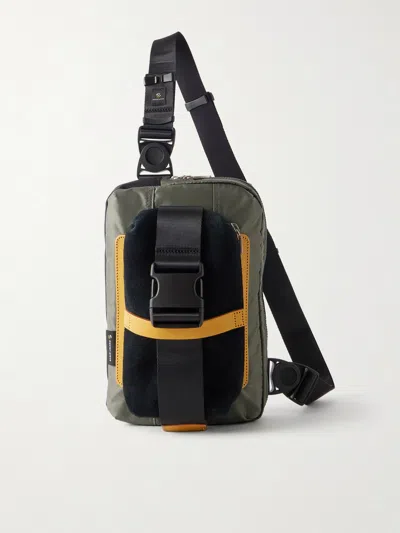 Master-piece Sling Suede And Leather-trimmed Nylon-twill Messenger Bag In Green