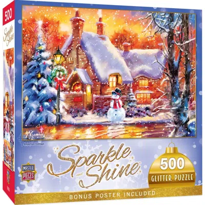 Masterpieces Holiday Snowman Cottage Glitter Puzzle 500 Piece