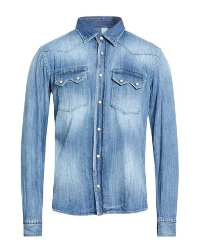 Mastricamiciai Man Denim Shirt Blue Size L Cotton