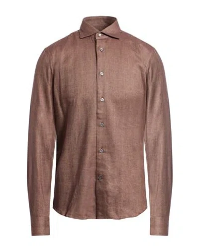 Mastricamiciai Man Shirt Brown Size 16 Cotton, Lyocell, Cashmere