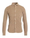 Mastricamiciai Man Shirt Khaki Size 15 ½ Cotton, Elastane In Neutral