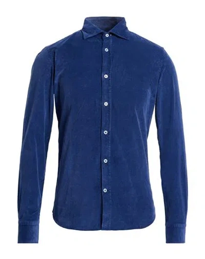 Mastricamiciai Man Shirt Navy Size 15 ½ Cotton, Elastane In Blue