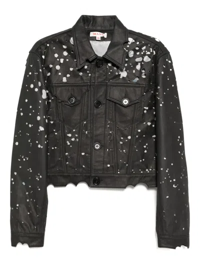 Masu Bacteria Leather Trucker Jacket In Black
