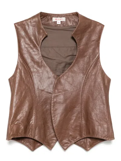 Masu Bat Leather Waistcoat In Brown