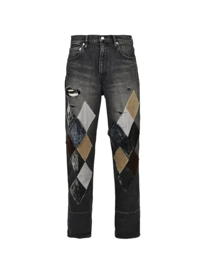 Masu Diamond-patchwork Jeans In Black