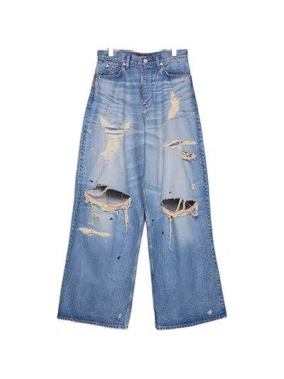 Masu Distressed Wide-leg Jeans In Blue