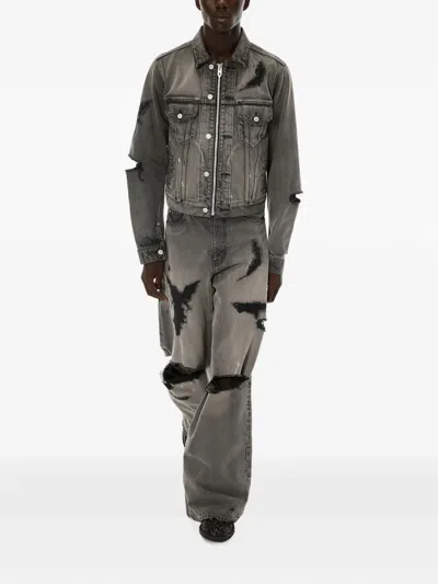 Masu Distressed Wide-leg Jeans In Gray