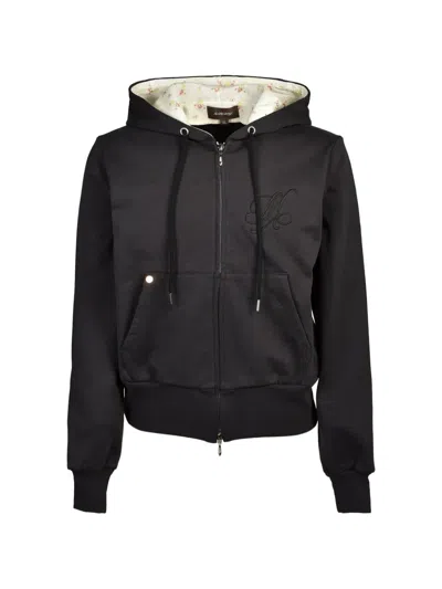 Masu Floral-print Zip-up Hoodie In Black