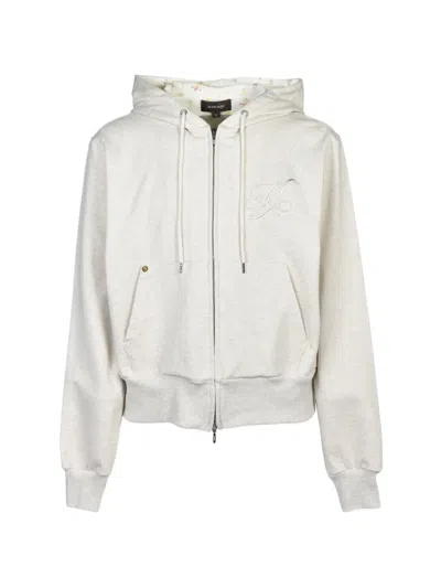 Masu Floral-print Zip-up Hoodie In White
