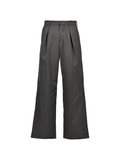 Masu Inverted-pleat Wide-leg Trousers In Gray