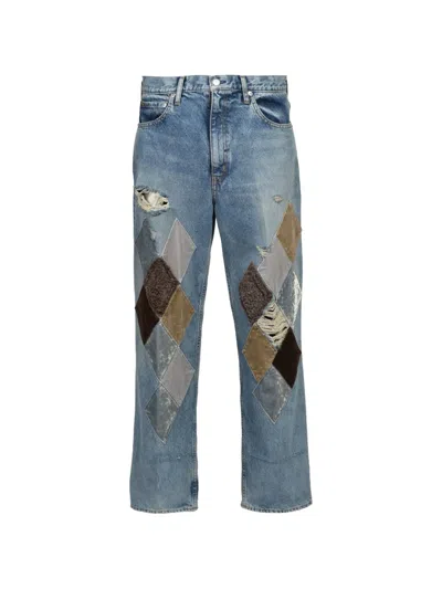 Masu Mb Diamond Argyle-patchwork Distressed Jeans In Blue