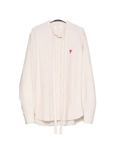 Masu Pinstriped Scarf-detail Shirt In Neutral