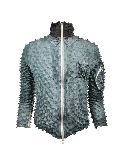 Masu Spiky Flight Textured Zip Jacket In Green
