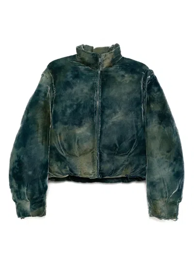 Masu Velvet Puffer Jacket In Green